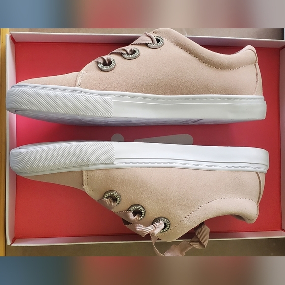 Isaac Mizrahi Live Pink and White Sneakers. Sleek Suede With Crystal Accents - Picture 6 of 6